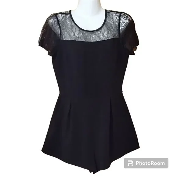 Forever 21 Black Lace One Piece Romper Shorts Sz S Y2K - Picture 4 of 10